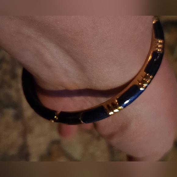 Narrow Blue and Gold Enamel Hinge Bangle - Picture 6 of 15